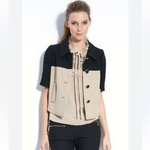Kate Spade Wool Blend Tan/ Black Jacket Dahlia Blazer 3/4 Sleeve Sleeves